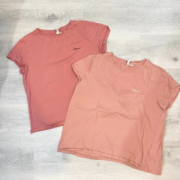 H&M Tops - Set of 2 "Love" Blush Pink T-shirt Set H&M Summer Ombre Basic Classic Shirt M& L
